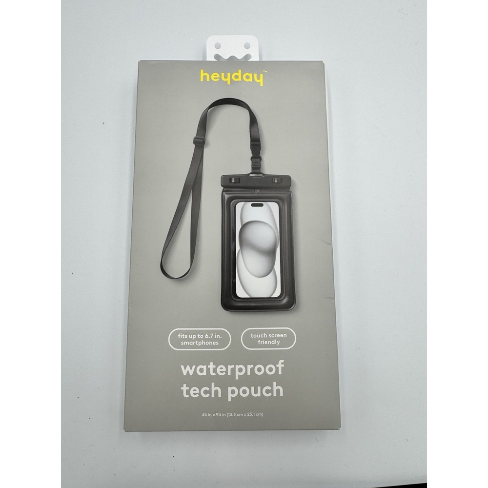 Heyday waterproof tech pouch. New In No.  Black/w/ Lanyard.  4 7/8in x 9 1/8 in"